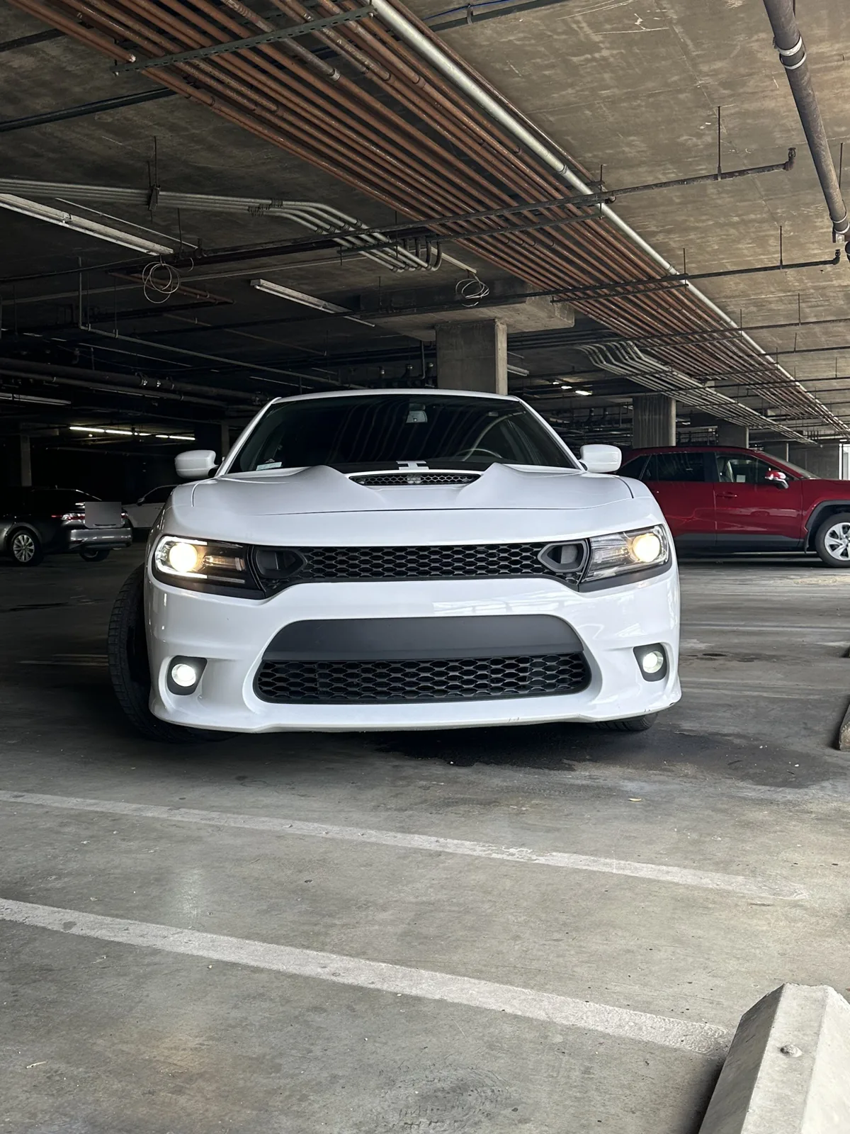 White Dodge Charger, front