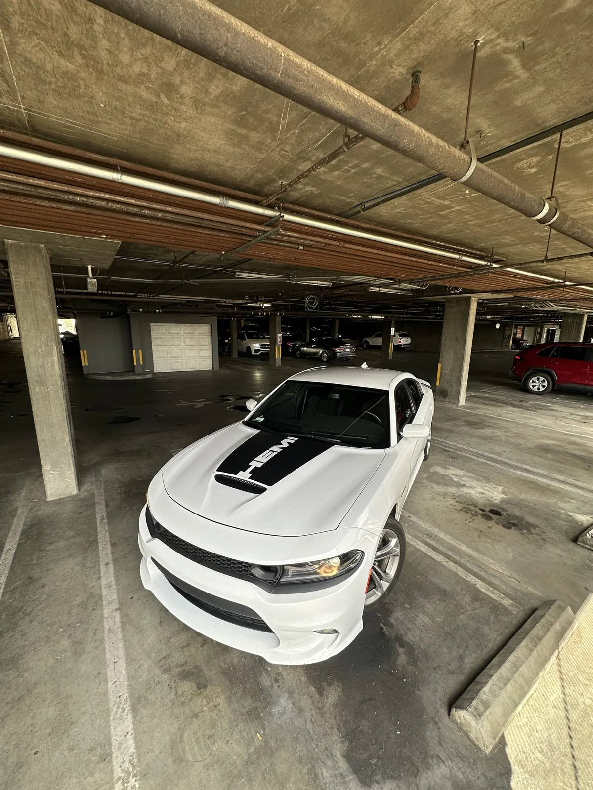 White Dodge Charger HEMI hood